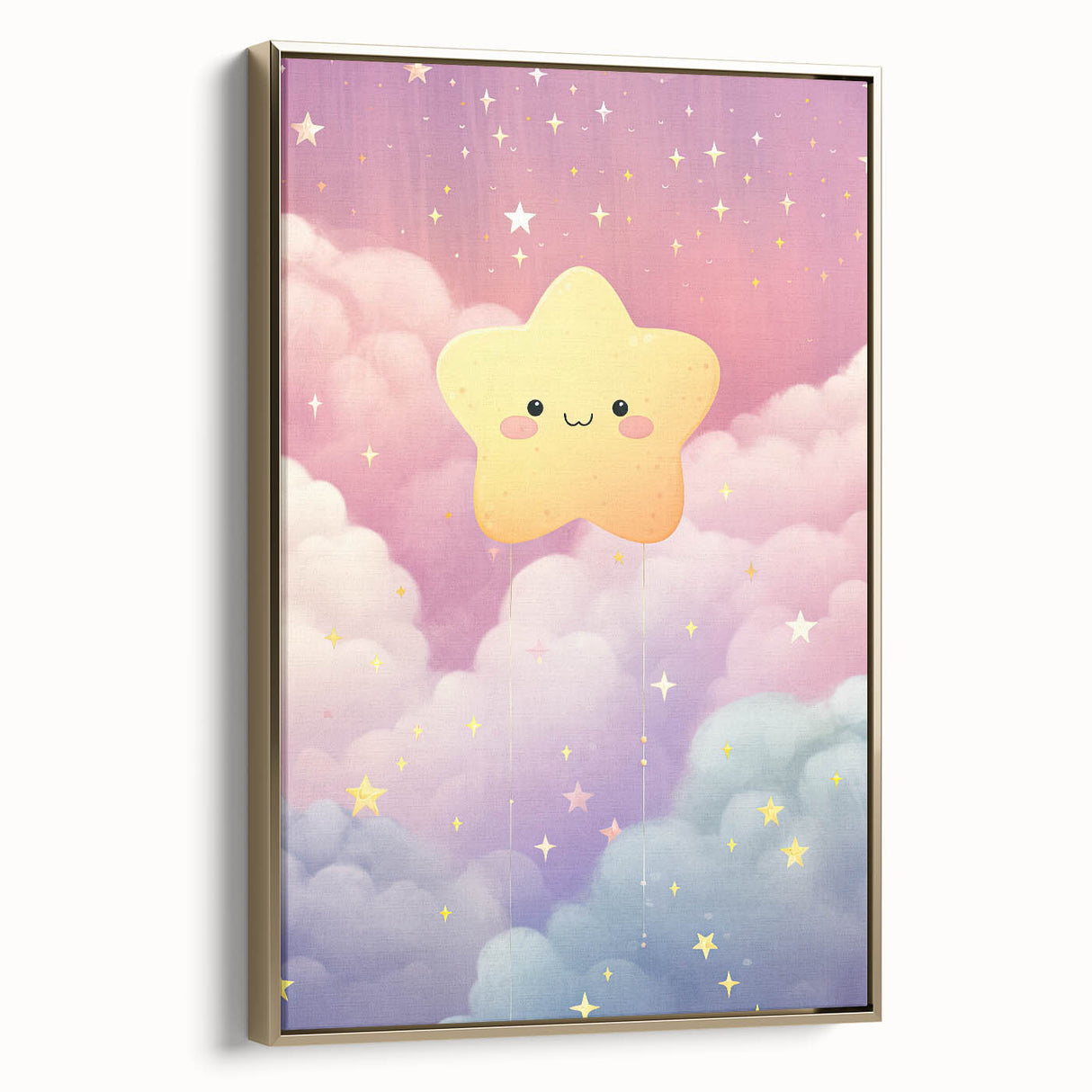 Nursery Wall Art - Cute Star & Cloud Pastel Kids Room Print