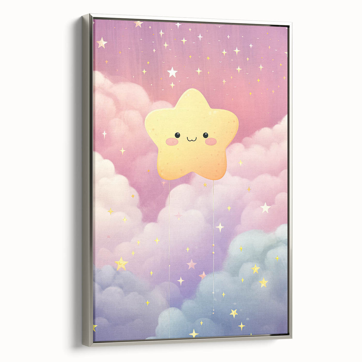 Nursery Wall Art - Cute Star & Cloud Pastel Kids Room Print