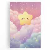 Nursery Wall Art - Cute Star & Cloud Pastel Kids Room Print