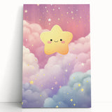 Nursery Wall Art - Cute Star & Cloud Pastel Kids Room Print