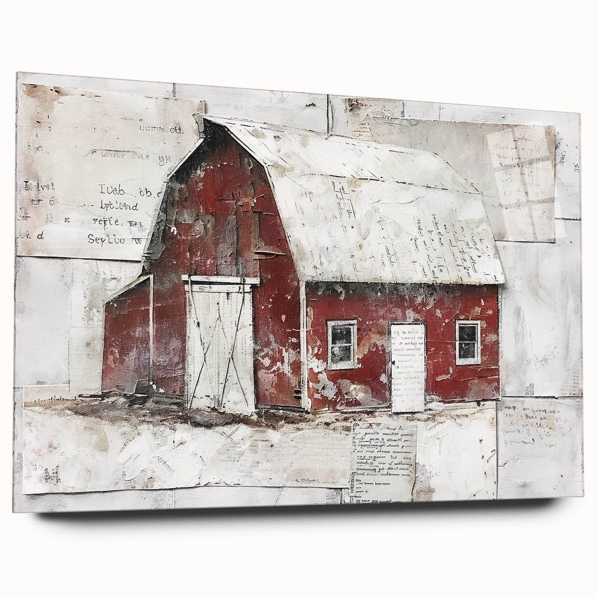 Landscape barn wall art displayed in a side view, featuring vibrant colors and acrylic glass finish, ideal for rustic home decor or farmhouse aesthetics.