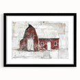 Black-framed landscape barn wall art featuring a tranquil rural scene with vibrant colors, perfect for home decor. Ideal for adding rustic charm to any space.