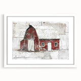 Framed landscape barn wall art with a white mat, showcasing rustic charm and natural beauty, perfect for home decor and enhancing farmhouse aesthetics.