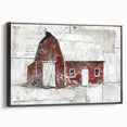 Framed landscape barn wall art featuring a rustic black frame, showcasing a serene countryside scene with vibrant colors, perfect for home decor. The canvas is designed to enhance any living space with its warm, inviting aesthetic.