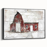 Framed landscape barn wall art featuring a rustic black frame, showcasing a serene countryside scene with vibrant colors, perfect for home decor. The canvas is designed to enhance any living space with its warm, inviting aesthetic.