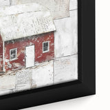 Close-up of a framed landscape barn wall art piece showcasing rustic charm with warm earth tones, perfect for enhancing farmhouse decor. Captivating details highlight the wooden barn structure against a serene countryside backdrop, ideal for cozy living spaces.