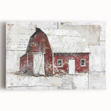 Stretched canvas wall art depicting a picturesque landscape of a rustic barn surrounded by vibrant greenery and a clear blue sky, ideal for farmhouse decor.