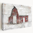 Stretched canvas wall art depicting a picturesque landscape with a rustic barn, showcasing vibrant colors and intricate detailing, perfect for home decor.