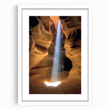 Front view of a framed landscape art piece showcasing vibrant canyons, featuring a white mat for a polished finish, ideal for home or office decor.