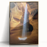 Framed acrylic artwork showcasing a stunning landscape of canyons with vibrant gold accents, ideal for modern home decor. Perfect addition to elevate any living space.