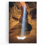 Stretched canvas artwork depicting a stunning landscape of vibrant canyons at sunset, showcasing rich reds, oranges, and browns, ideal for modern home decor.