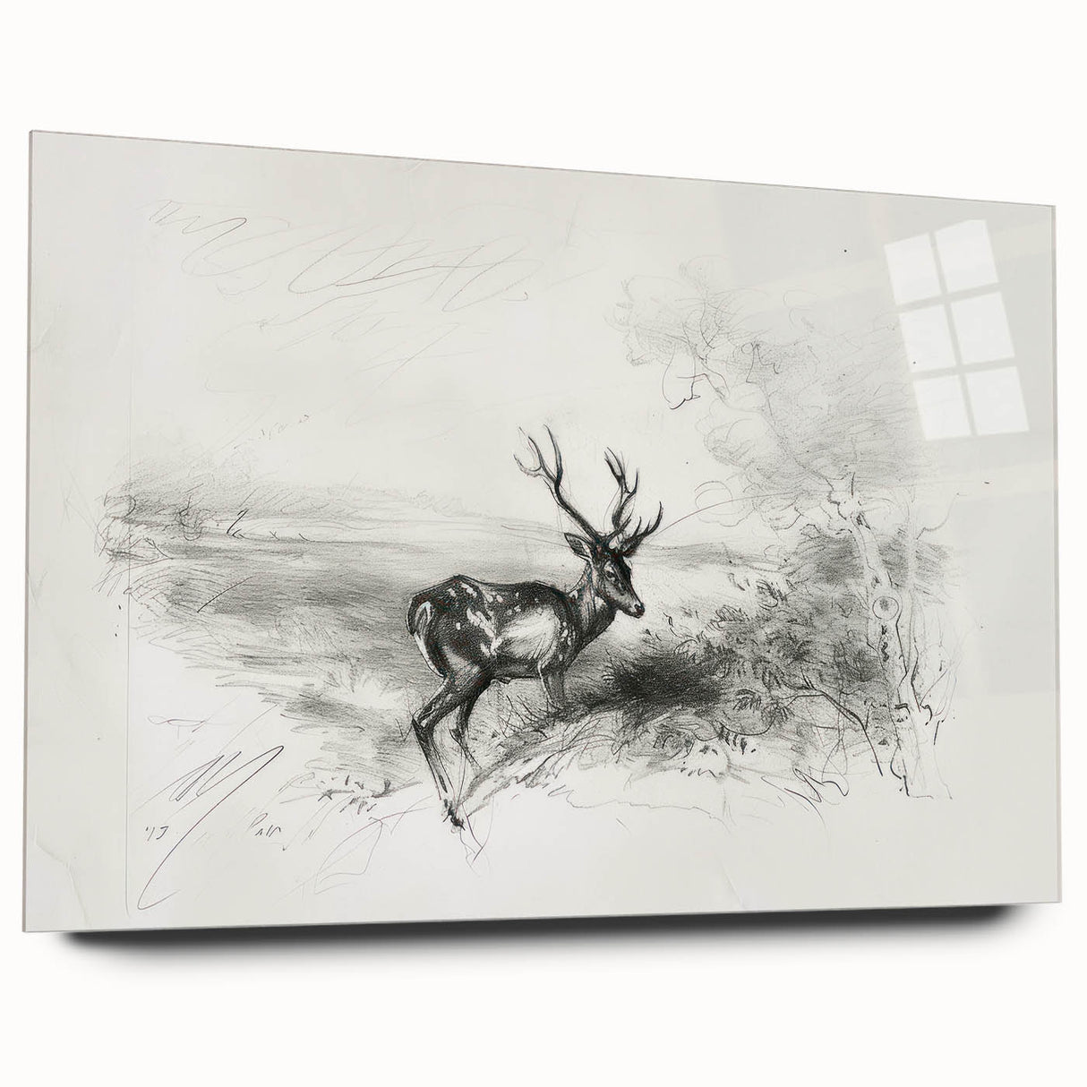 Acrylic glass artwork displaying a vibrant landscape design in a side view without pins, showcasing vivid colors and intricate details, perfect for modern decor.