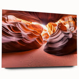 Acrylic landscape artwork depicting a vibrant desert scene, featuring vivid colors and intricate details, presented in a sleek glass frame for a modern aesthetic.