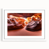 Desert landscape framed artwork with a white mat, showcasing vibrant colors and textures, ideal for home decor and modern interiors. Front view highlights the frame design.