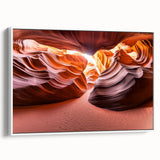 Framed desert landscape canvas artwork showcasing vibrant colors and intricate details, perfect for home decor or office settings. The white frame adds a modern touch.