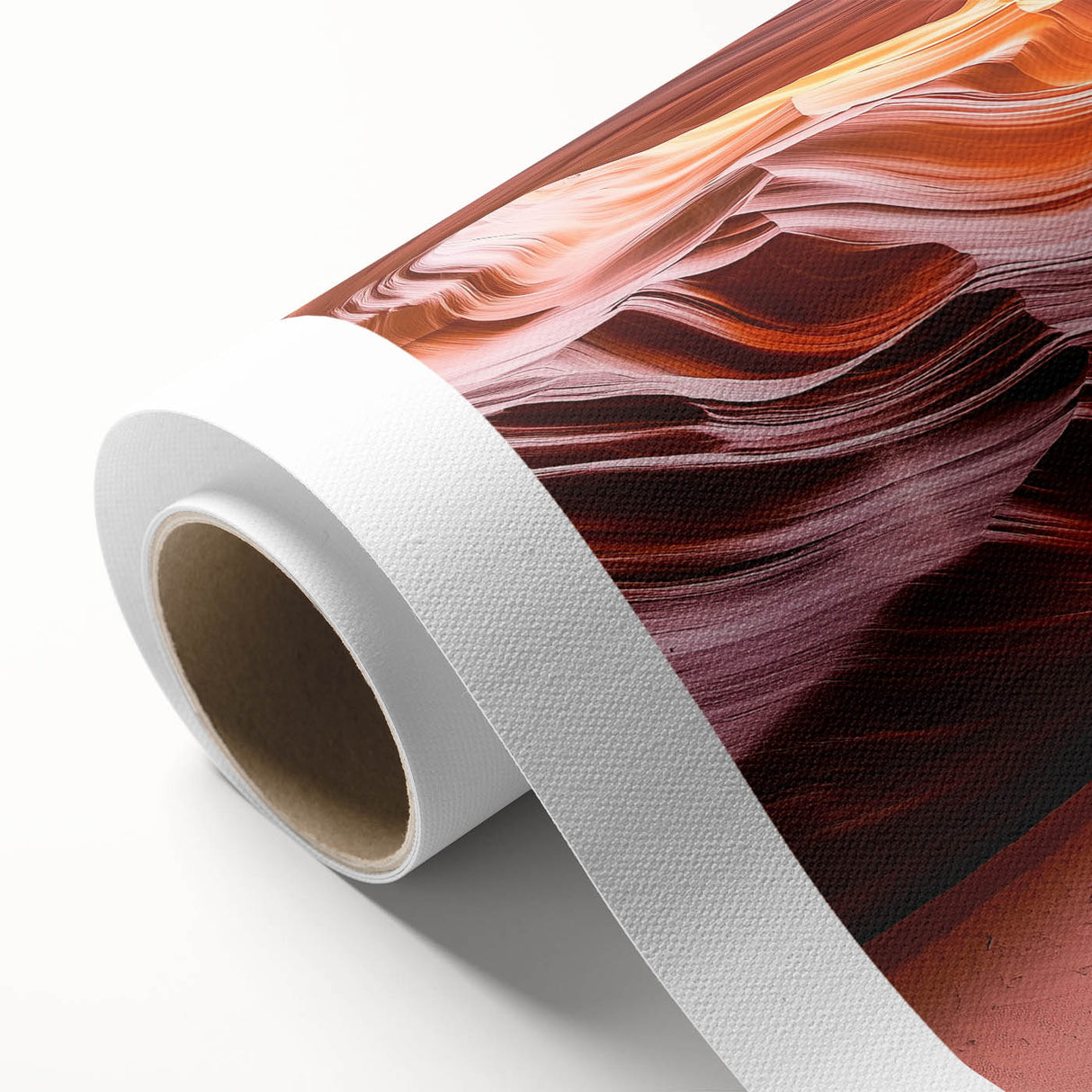 Desert landscape rolled canvas artwork showcasing vibrant colors and intricate details, perfect for home decor, packaged securely in a cardboard tube.