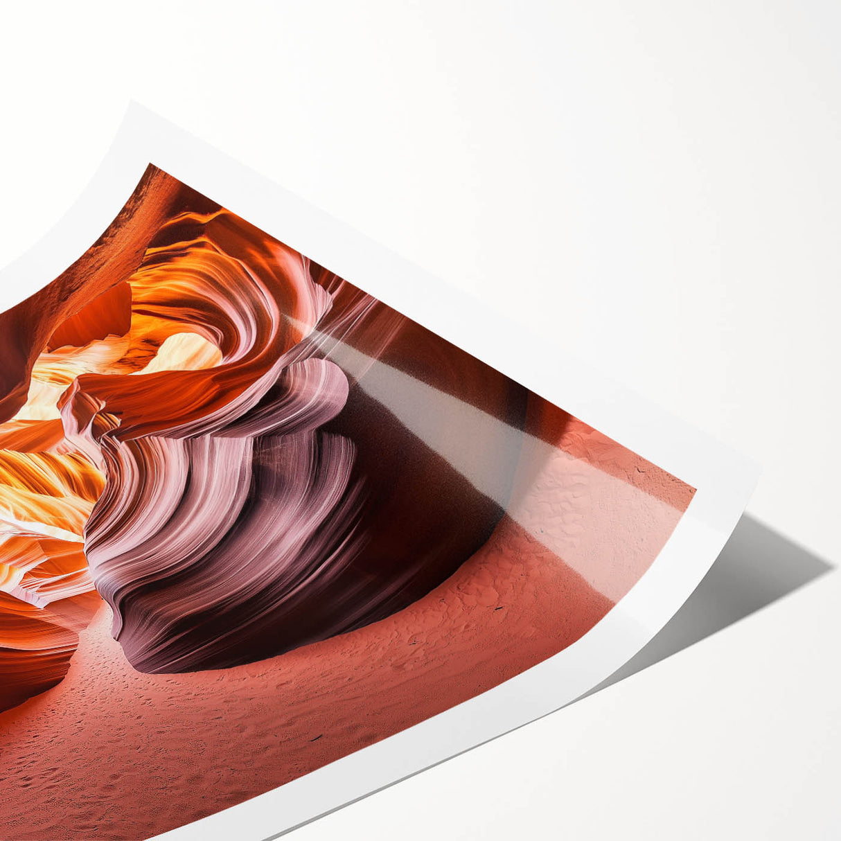 Desert landscape rolled canvas print showcasing warm earthy tones and intricate details, elegantly packaged in a protective cardboard tube, perfect for home decor.