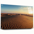 Acrylic glass side view of a modern landscape artwork depicting serene sand dunes, elegantly displayed with pins, showcasing vibrant colors and textures.