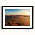 Black-framed landscape artwork showcasing serene sand dunes, elegantly matted for added depth, perfect for enhancing home decor or office ambiance.