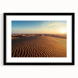 Black-framed landscape artwork showcasing serene sand dunes, elegantly matted for added depth, perfect for enhancing home decor or office ambiance.