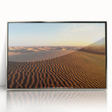Framed acrylic artwork showcasing serene sand dunes in soft beige and gold tones, perfect for modern decor. Ideal for nature lovers and interior design enthusiasts.