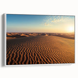 Framed canvas artwork showcasing serene sand dunes in soft beige and golden hues, displayed from a side view, perfect for enhancing modern home decor.