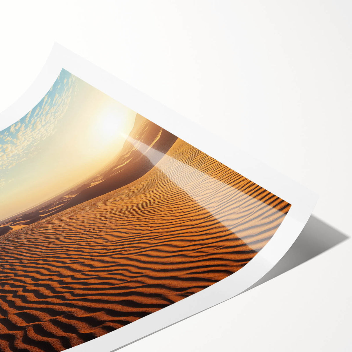 Desert landscape wall art featuring rolling sand dunes in warm tones, beautifully printed on high-quality canvas, ideal for home decor and interior design accents.