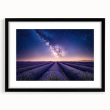 Black-framed landscape art print featuring lush green fields under a bright blue sky, elegantly matted for a polished look, perfect for home decor.