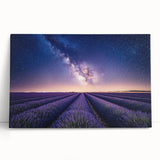 Stretched canvas artwork showcasing a vibrant landscape of golden fields under a blue sky, elegantly leaning against a wall, ideal for home decor.