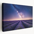 Stretched canvas print showcasing a serene landscape with vibrant green fields and a clear blue sky, ideal for home decor or office spaces.