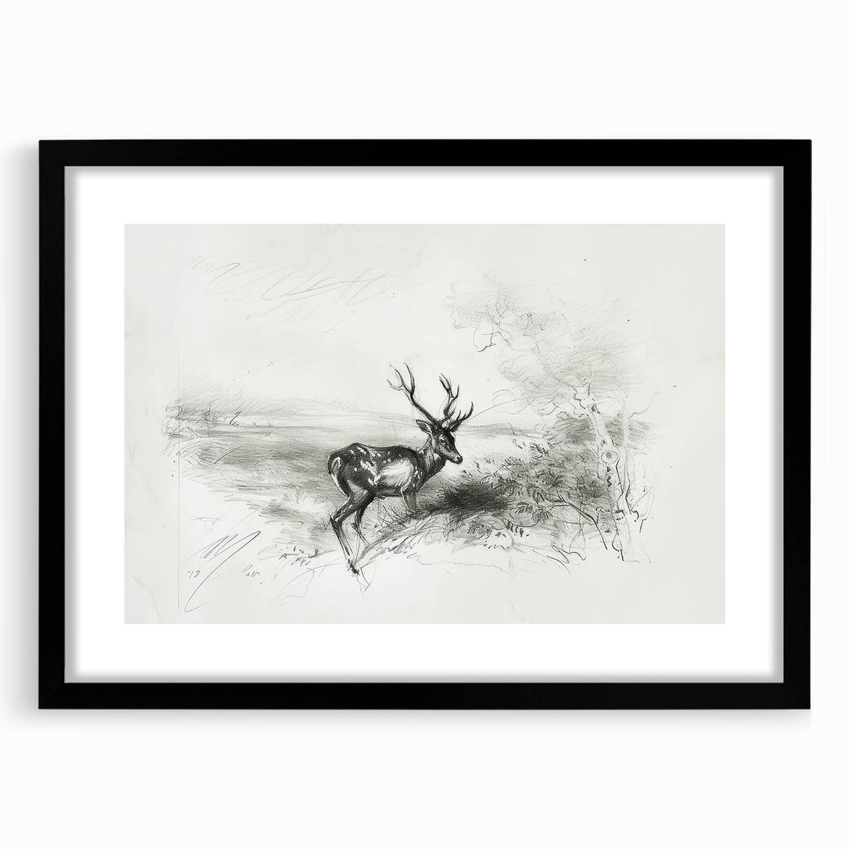 Black landscape frame with a white mat, showcasing a serene nature scene. The frame’s sleek design complements modern decor, enhancing any living space.