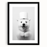 Smiling Polar Dog Bathroom Wall Art - Minimalist Black and White Decor