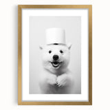 Smiling Polar Dog Bathroom Wall Art - Minimalist Black and White Decor