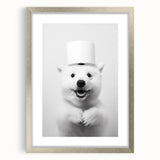 Smiling Polar Dog Bathroom Wall Art - Minimalist Black and White Decor