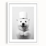 Smiling Polar Dog Bathroom Wall Art - Minimalist Black and White Decor