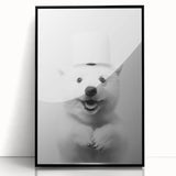 Smiling Polar Dog Bathroom Wall Art - Minimalist Black and White Decor