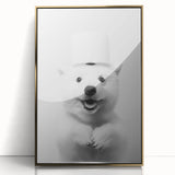 Smiling Polar Dog Bathroom Wall Art - Minimalist Black and White Decor