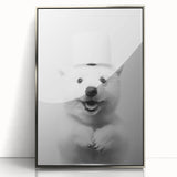 Smiling Polar Dog Bathroom Wall Art - Minimalist Black and White Decor