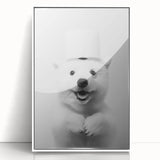 Smiling Polar Dog Bathroom Wall Art - Minimalist Black and White Decor