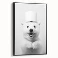 Smiling Polar Dog Bathroom Wall Art - Minimalist Black and White Decor
