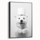 Smiling Polar Dog Bathroom Wall Art - Minimalist Black and White Decor