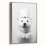 Smiling Polar Dog Bathroom Wall Art - Minimalist Black and White Decor