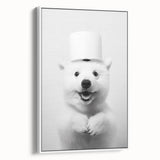 Smiling Polar Dog Bathroom Wall Art - Minimalist Black and White Decor