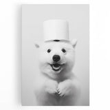 Smiling Polar Dog Bathroom Wall Art - Minimalist Black and White Decor