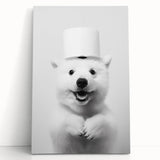 Smiling Polar Dog Bathroom Wall Art - Minimalist Black and White Decor