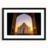 Extra large abstract art print featuring colorful, textured scenery of India on a black framed canvas.