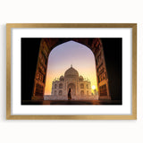 Extra large abstract art print featuring textured scenery of an Indian landscape in muted gold tones, framed with a mat.