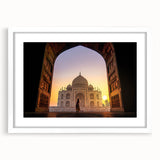 Abstract art print of an Indian landscape in muted earth tones on a framed white mat.