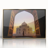 Large art print of a serene Indian landscape in muted gold tones on framed acrylic, suitable for modern art wall decor.