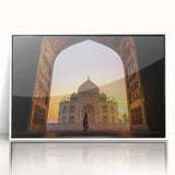 Art deco poster of an Indian landscape in muted earth tones on a framed acrylic, ideal for modern art wall decor.